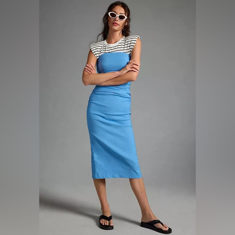 Anthropologie Blue Soleil
Slim strapless ruched dress magic fabric edition
